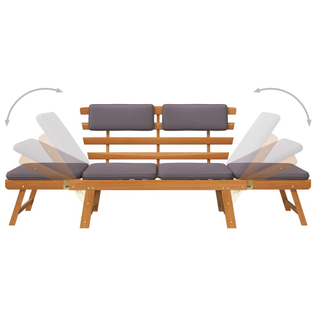vidaXL Chaise longue avec coussin 2 en 1 190 cm Bois solide d