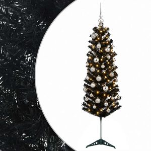 vidaXL Sapin de No&euml;l artificiel &eacute;troit avec boules 150 cm 150 LED