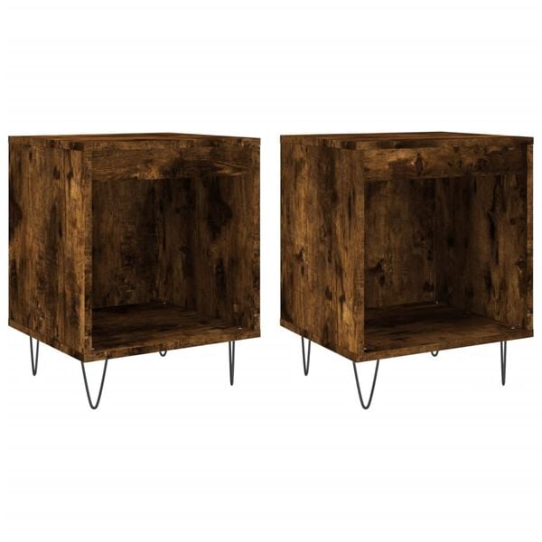 vidaXL Tables de chevet 2 pcs ch&ecirc;ne fum&eacute; 40x35x50 cm bois ing&eacute;nierie