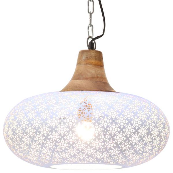 vidaXL Lampe suspendue industrielle Blanc Fer et bois solide 40 cm E27
