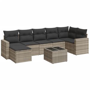 vidaXL Salon de jardin 8 pcs avec coussins gris clair r&eacute;sine tress&eacute;e