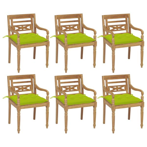 vidaXL Chaises Batavia avec coussins lot de 6 Bois de teck solide