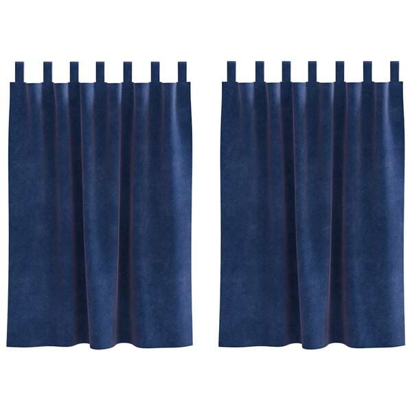 vidaXL Rideaux occultants 2 pcs Bleu fonc&eacute; 140 x 140 cm Velours
