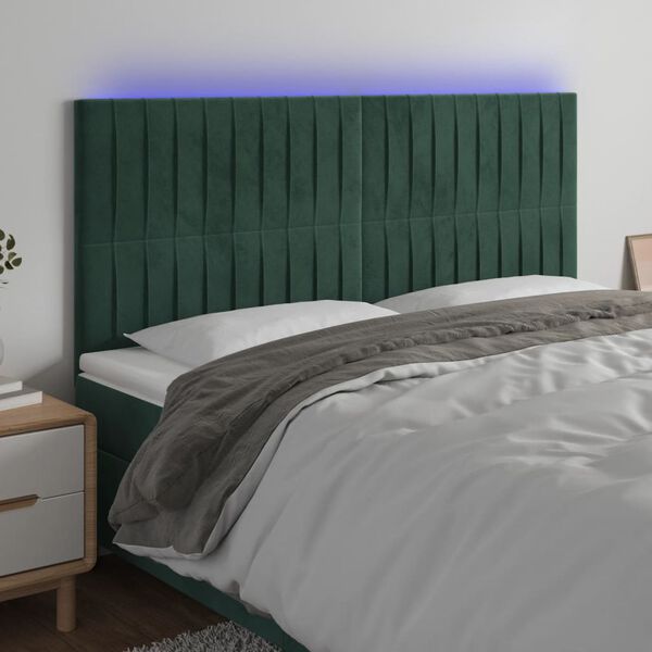 vidaXL T&ecirc;te de lit &agrave; LED Vert fonc&eacute; 160x5x118/128 cm Velours