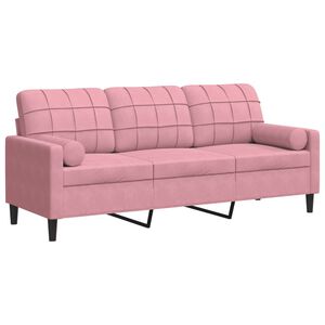 vidaXL Canap&eacute; 3 places avec oreillers d&eacute;coratifs rose 180 cm velours