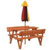 vidaXL Table de pique-nique pour 4 enfants avec parasol bois de sapin