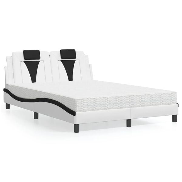 vidaXL Lit Viana avec matelas blanc et noir 140x200 cm similicuir