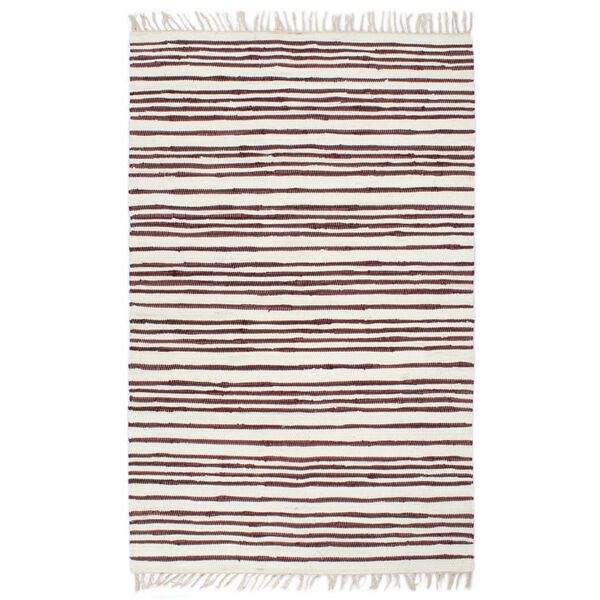 vidaXL Tapis chindi tiss&eacute; &agrave; la main Coton 120x170 cm Bordeaux et blanc