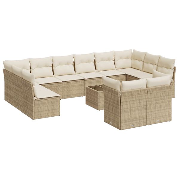 vidaXL Salon de jardin avec coussins 13 pcs beige r&eacute;sine tress&eacute;e