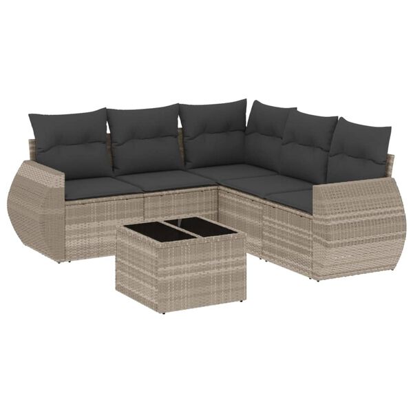 vidaXL Salon de jardin 6 pcs avec coussins gris clair résine tressée