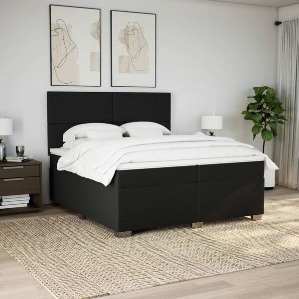 vidaXL Sommier &agrave; lattes de lit avec matelas Noir 200x200 cm Tissu