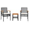 vidaXL Ensemble de bistro 3 pcs et coussins noir r&eacute;sine tress&eacute;e acacia