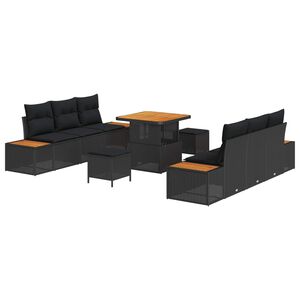 vidaXL Ensemble de canap&eacute; de jardin avec coussin 9 pcs Noir Poly rotin