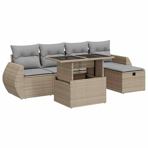 vidaXL Salon de jardin avec coussins 6 pcs beige r&eacute;sine tress&eacute;e