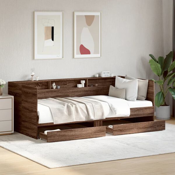 vidaXL Lit de jour avec tiroirs sans matelas chêne marron 90x190 cm