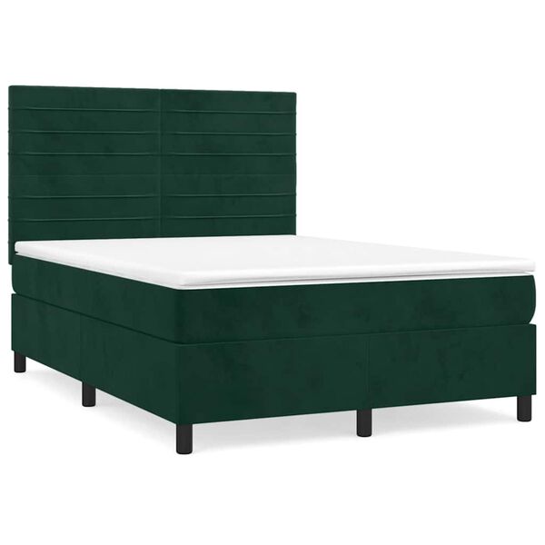 vidaXL Sommier &agrave; lattes de lit et matelas Vert fonc&eacute; 140x190cm Velours