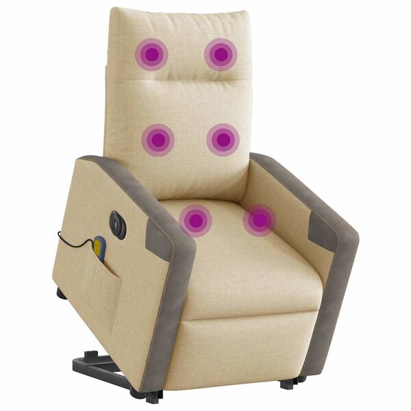 vidaXL Fauteuil inclinable de massage &eacute;lectrique Cr&egrave;me Tissu