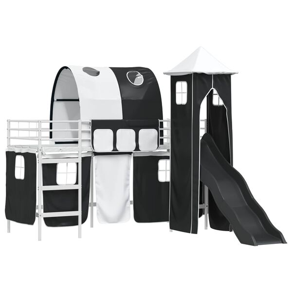vidaXL Lit mezzanine pour enfants Blanc et Noir 74,5 x 190 cm M&eacute;tал