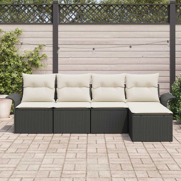 vidaXL Ensemble de canap&eacute; de jardin avec coussin 5 pcs Noir polyrotin