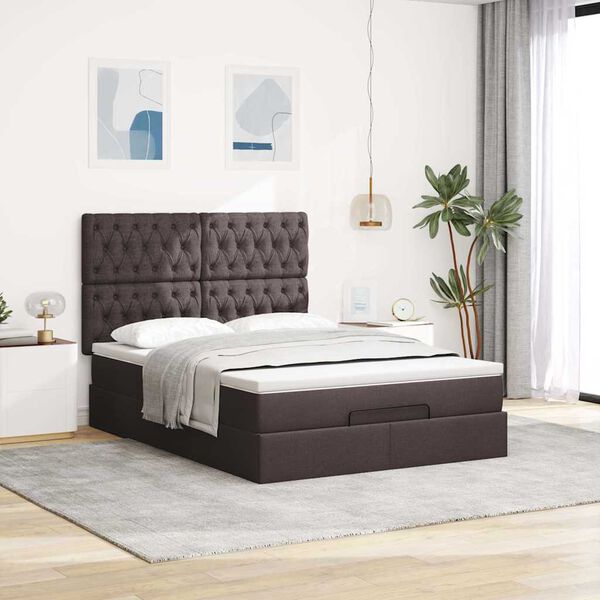VidaXL Cadre de lit ottoman avec matelas marron fonc&eacute; 140x200 cm tissu