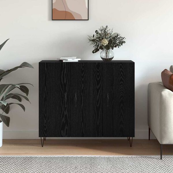 vidaXL Buffet Ch&ecirc;ne noir 90 x 32,5 x 80 cm Bois d'ing&eacute;nierie