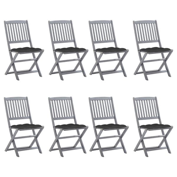 vidaXL Chaises pliables d'extérieur lot de 8 et coussins Bois d'acacia