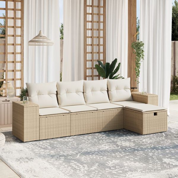 vidaXL Salon de jardin avec coussins 5 pcs beige r&eacute;sine tress&eacute;e