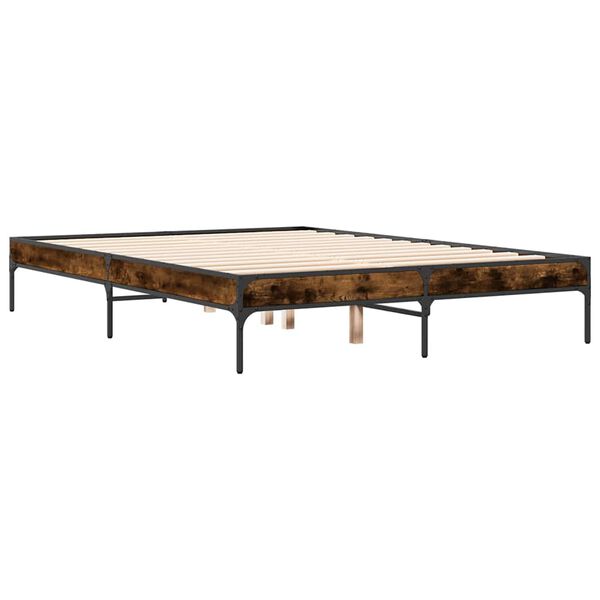 vidaXL Cadre de lit sans matelas ch&ecirc;ne fum&eacute; 135x190 cm
