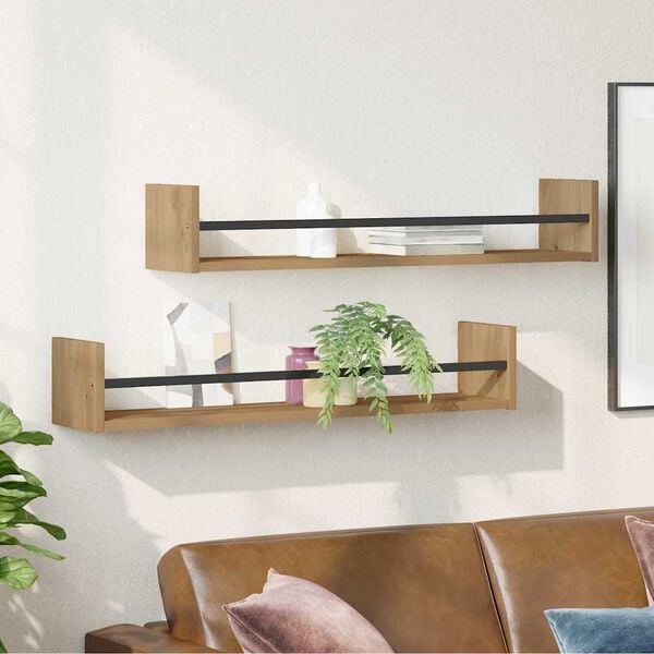 vidaXL &Eacute;tag&egrave;re Murale 2 pcs Ch&ecirc;ne artisanal 80 x 16 x 14 cm