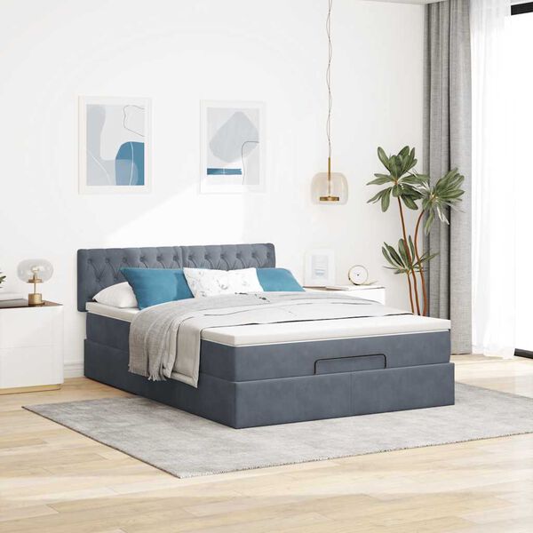 vidaXL Cadre de lit ottoman avec matelas gris fonc&eacute; 140x200 cm velours