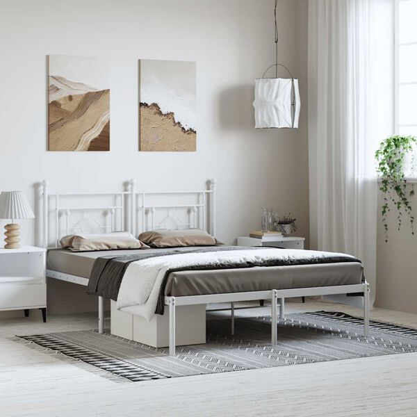vidaXL Cadre de lit m&eacute;tal sans matelas et t&ecirc;te de lit blanc 150x200 cm