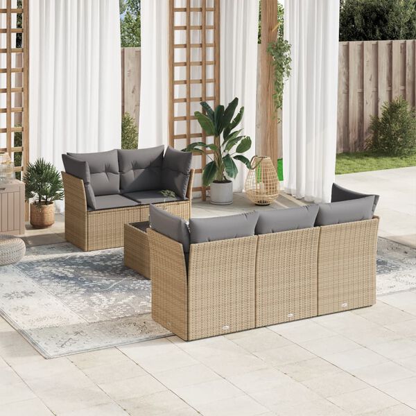 vidaXL Salon de jardin avec coussins 6 pcs beige r&eacute;sine tress&eacute;e