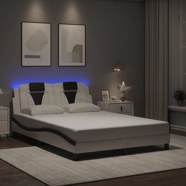vidaXL Cadre de lit Viana avec LED sans matelas blanc et noir 140x190 cm