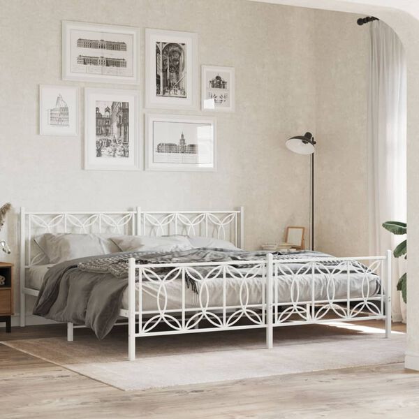 vidaXL Cadre de lit m&eacute;tal sans matelas et pied de lit blanc 200x200 cm