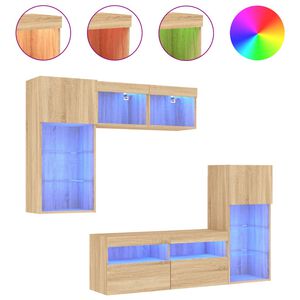 vidaXL Unit&eacute;s murales TV avec LED 5 pcs ch&ecirc;ne sonoma bois d'ing&eacute;nierie