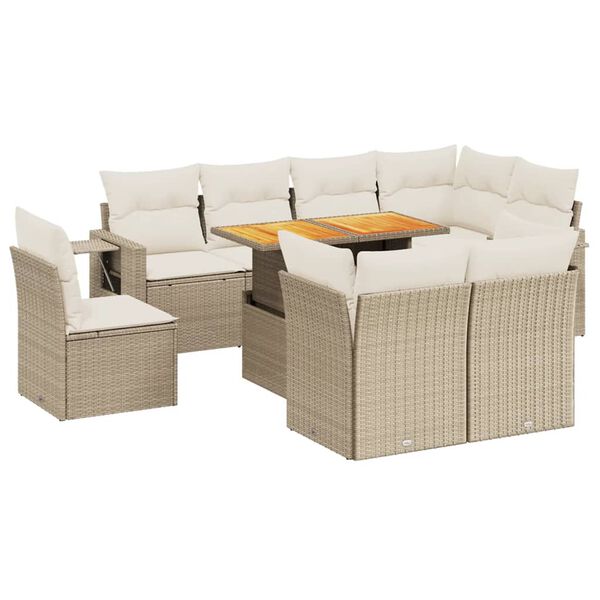 vidaXL Salon de jardin avec coussins 9 pcs beige r&eacute;sine tress&eacute;e