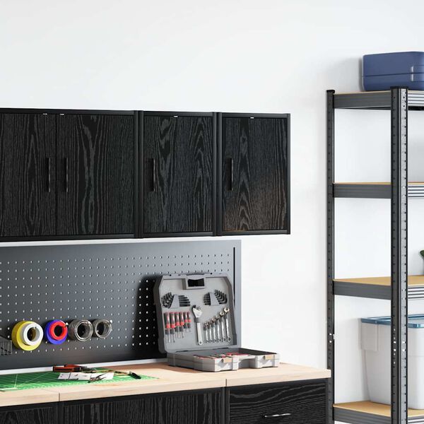 vidaXL Armoires murales de garage 2 pcs noir bois d'ing&eacute;nierie