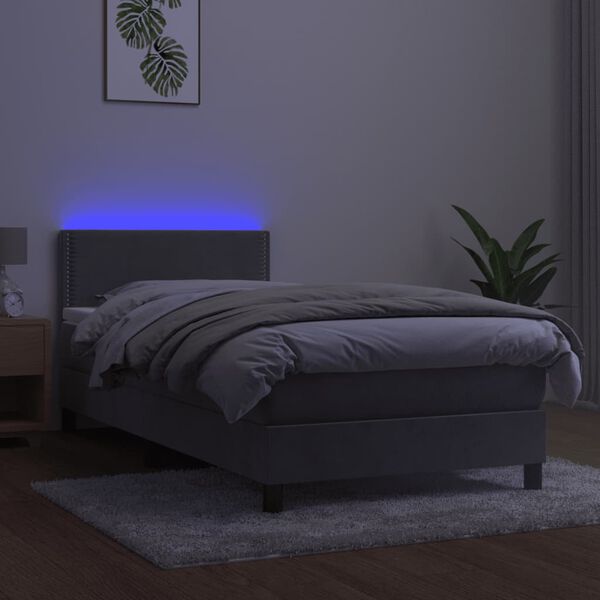 vidaXL Sommier &agrave; lattes de lit avec matelas et LED Gris clair 90x200cm