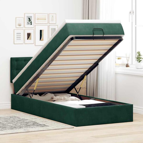 vidaXL Lit ottoman avec matelas et LED Vert fonc&eacute; 80x200cm velours