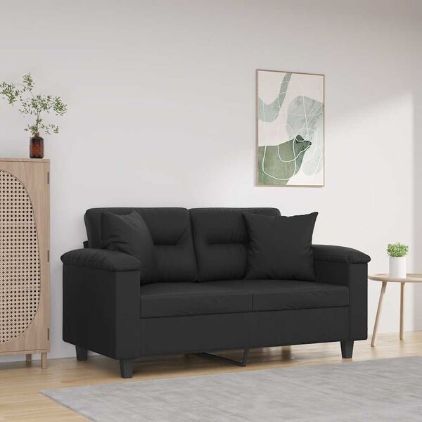 vidaXL Canap&eacute; 2 places et oreillers et coussins Noir 120 cm Similicuir