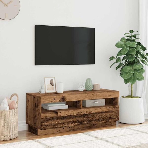 vidaXL Meuble TV avec lumières LED vieux bois bois d'ingénierie