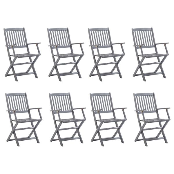vidaXL Chaises pliables d'extérieur lot de 8 et coussins Bois d'acacia