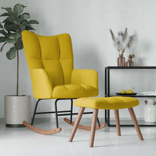 vidaXL Chaise &agrave; bascule avec repose-pied Jaune moutarde Velours