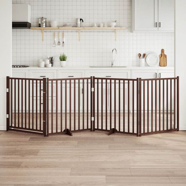 vidaXL Barri&egrave;re pour chiens avec porte 4 panneaux bois de sapin massif