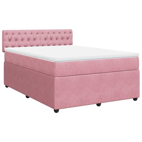 vidaXL Sommier &agrave; lattes de lit avec matelas Rose 140x200 cm Velours