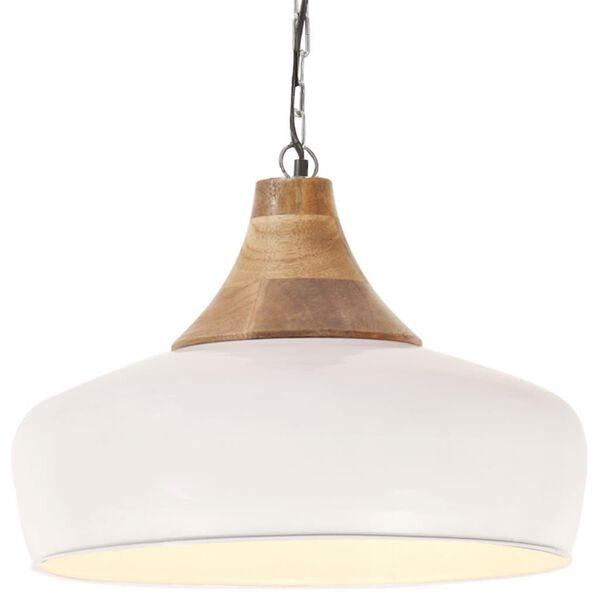 vidaXL Lampe suspendue industrielle Blanc Fer et bois solide 35 cm E27