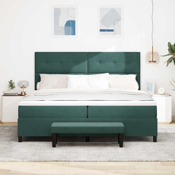 vidaXL Lit &agrave; ressorts avec matelas Vert fonc&eacute; 200 x 200 cm Velours