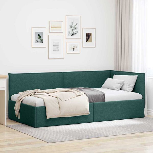 vidaXL Cadre de lit d'angle Vert fonc&eacute; 90 x 200 cm Velours