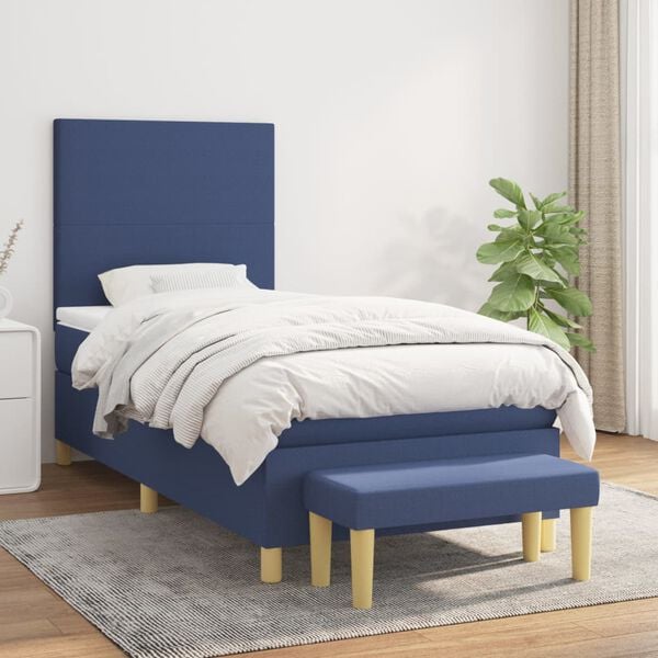 vidaXL Sommier &agrave; lattes de lit avec matelas Bleu 90x190 cm Tissu