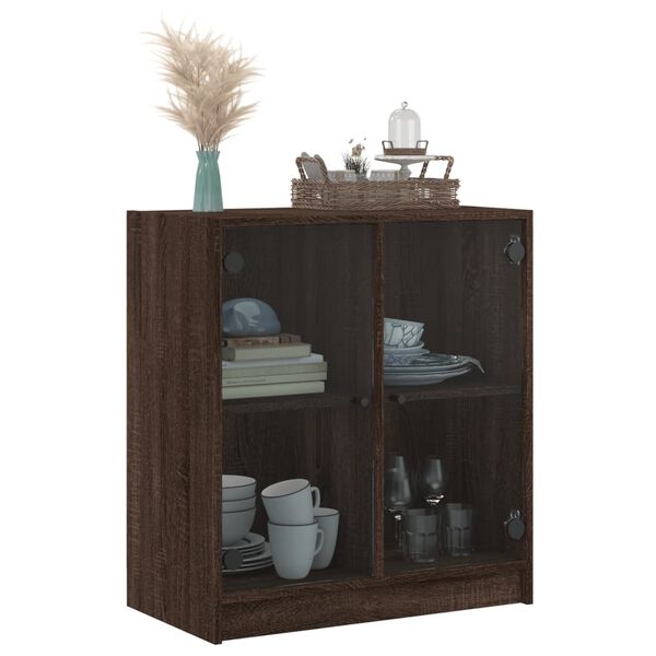 vidaXL Armoire lat&eacute;rale avec portes en verre ch&ecirc;ne marron 68x37x75,5cm